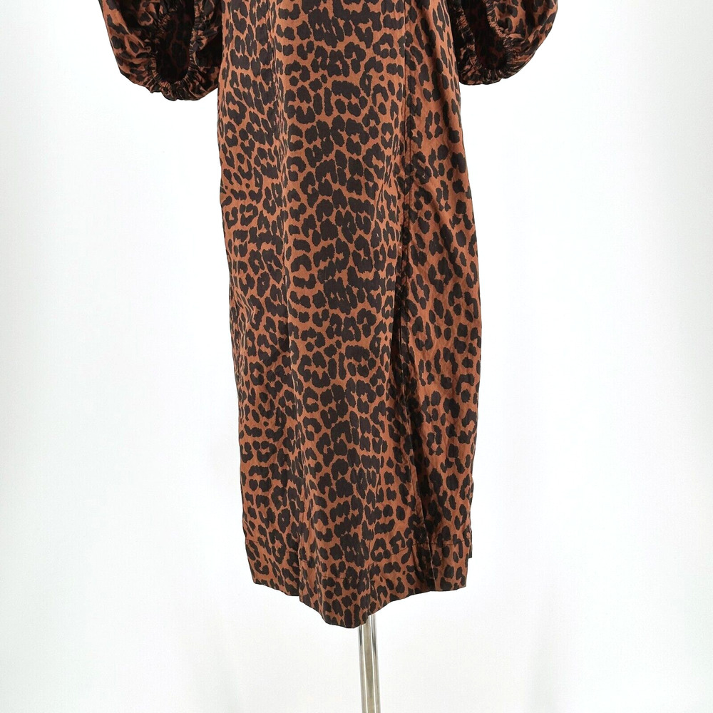 Ganni Women Midi Leopard Print Dress 34/XS Balloon Sleeve Poplin Party Event - Picture 3 of 11